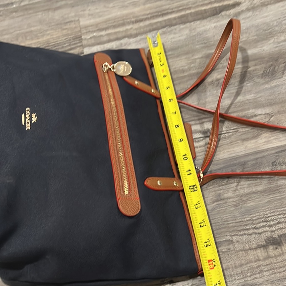 Coach Navy and Brown Tote Bag - Classic Leather-Trim Shoulder Tote - Picture 8 of 15